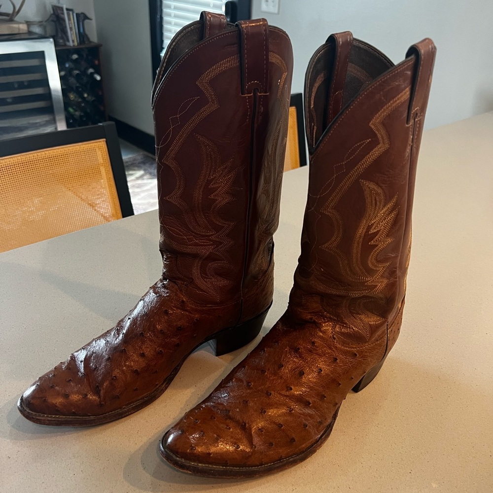 Vintage Justin Handmade Ostrich leather sole boots.